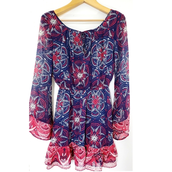 Charlotte Russe Red Blue Long Sleeve Mini Dress - Picture 2 of 5